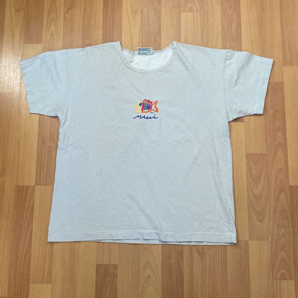 Vintage 90s Sgt. Leisure Stripped T-Shirt Maui Hawaii Women Large Made in USA